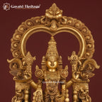 Brass Tirupati Balaji & Padmavathi Statue Pair | Venkateshwara & Goddess Lakshmi Idol | Antique Gold South Indian Temple Decor