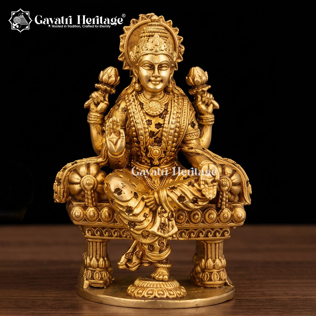 Brass Laxmi Ganesh Idol | Lakshmi Ganesh Murti | Handcrafted Hindu God Goddess Statue | Home Temple Pooja Decor | Diwali Gift