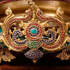 Brass Ganesh Urli with Swing | Stone Studded Golden Flower Floating Bowl | Lord Ganesha Jhula Decor