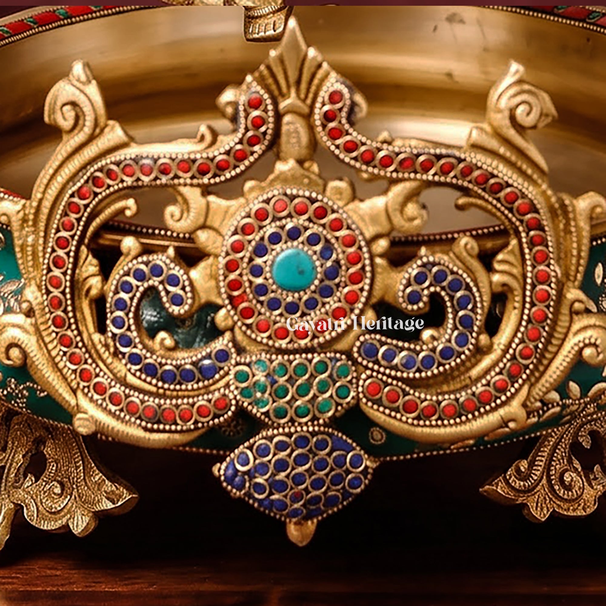 Brass Ganesh Urli with Swing | Stone Studded Golden Flower Floating Bowl | Lord Ganesha Jhula Decor