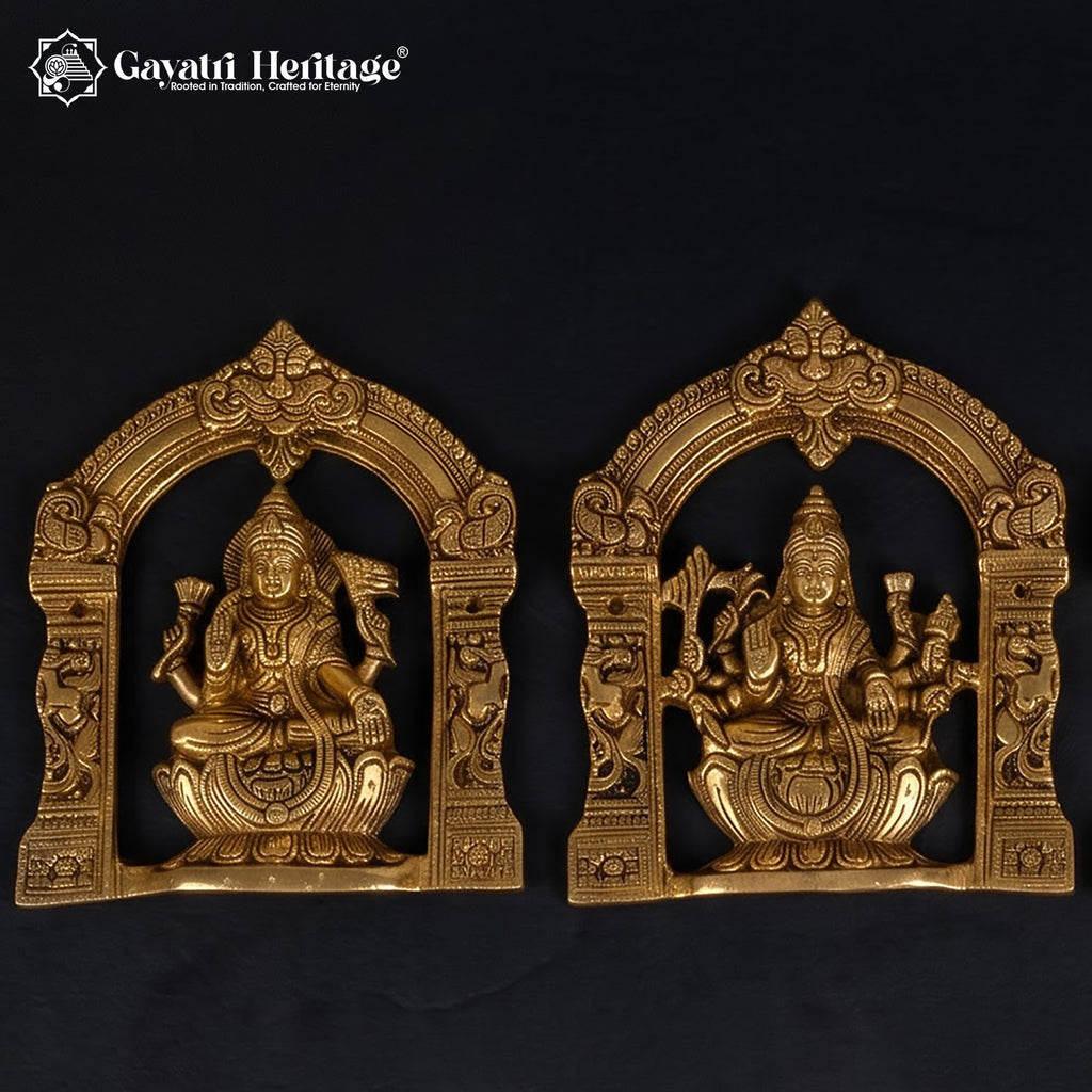 Solid Brass Ashtalakshmi Panel Set of 8 | Carved Temple Arch Goddess Plaques | Pooja Room Wall Decor