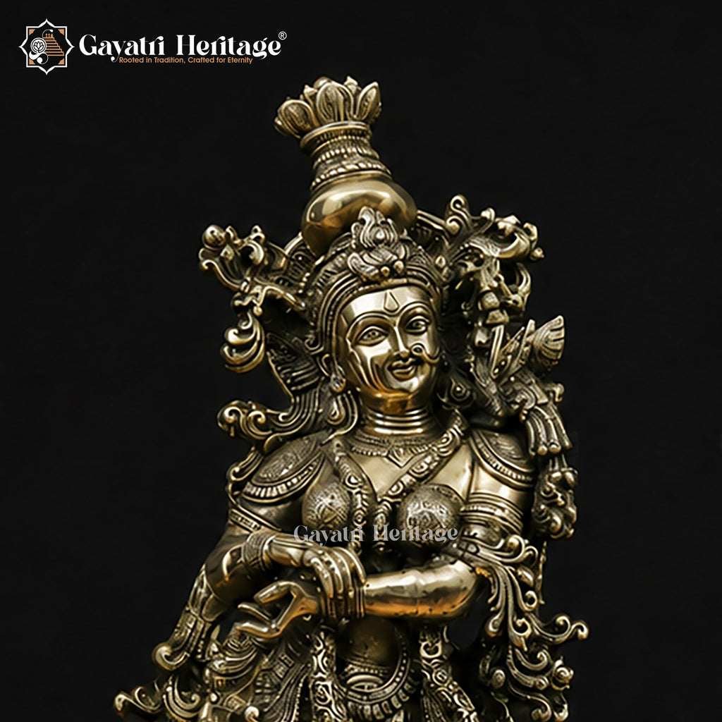 Brass Radha Krishna Statue Pair | Antique Gold Saundaryam Idol | Divine Couple Sculpture
