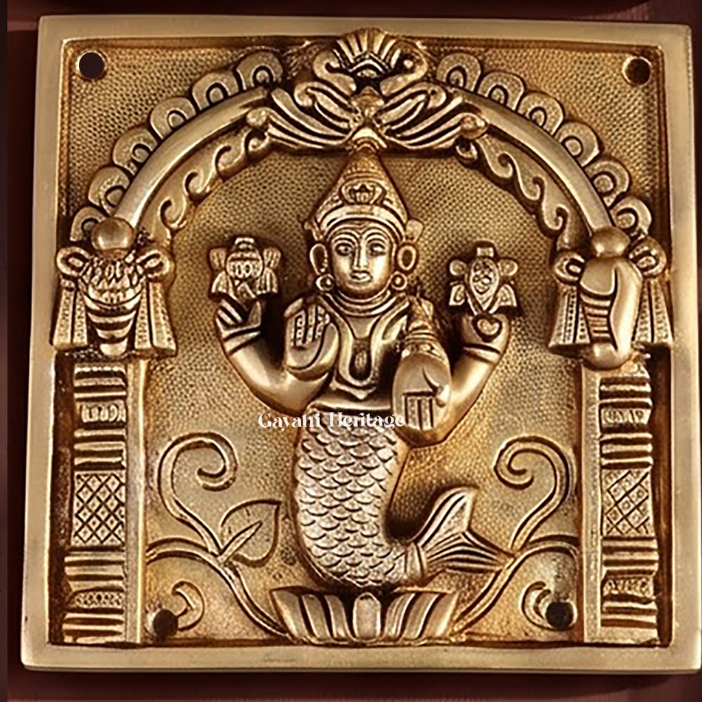 Brass Vishnu Dashavatar Wall Hanging Plate | Handcrafted Engraved Round Brass Wall Decor
