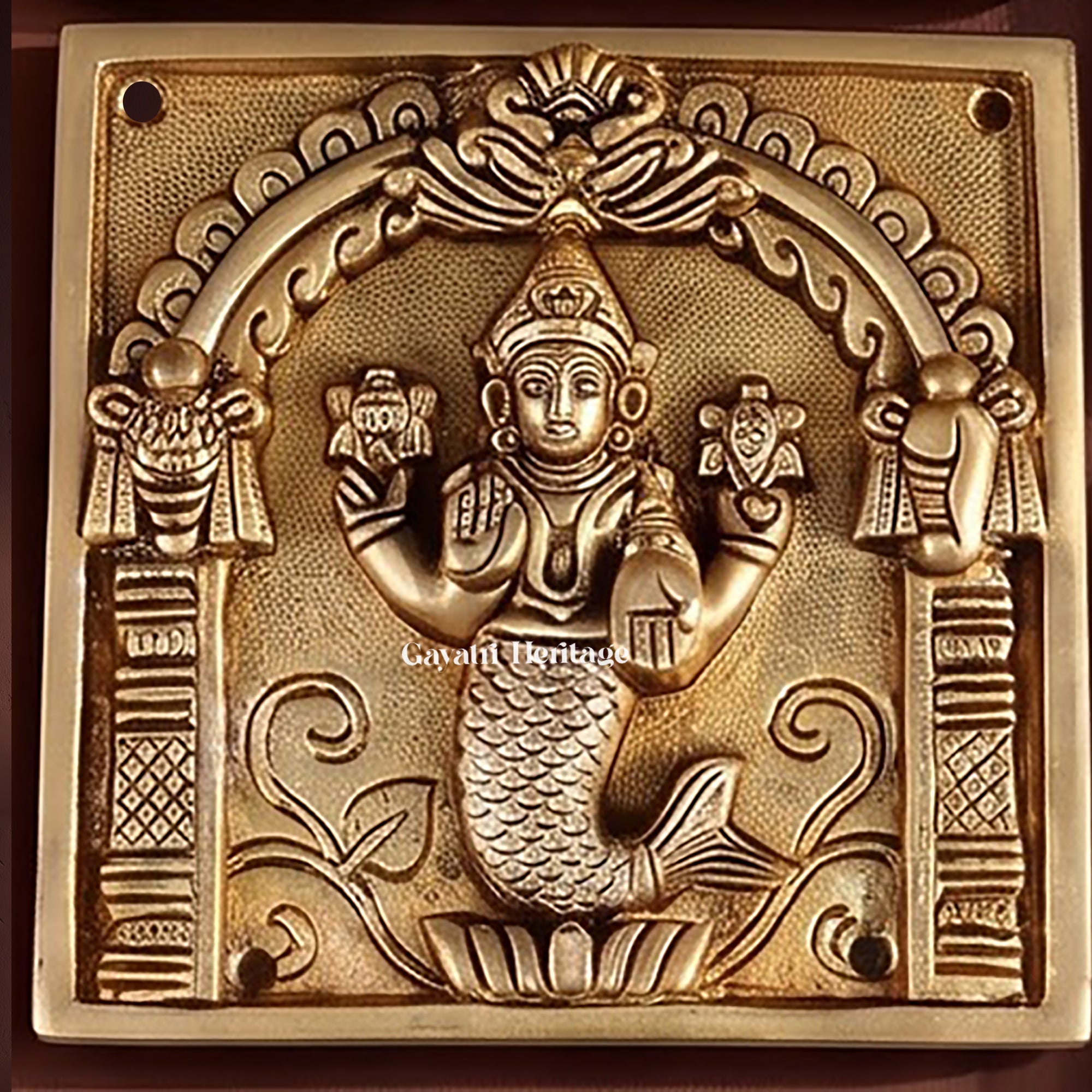 Brass Vishnu Dashavatar Wall Hanging Plate | Handcrafted Engraved Round Brass Wall Decor