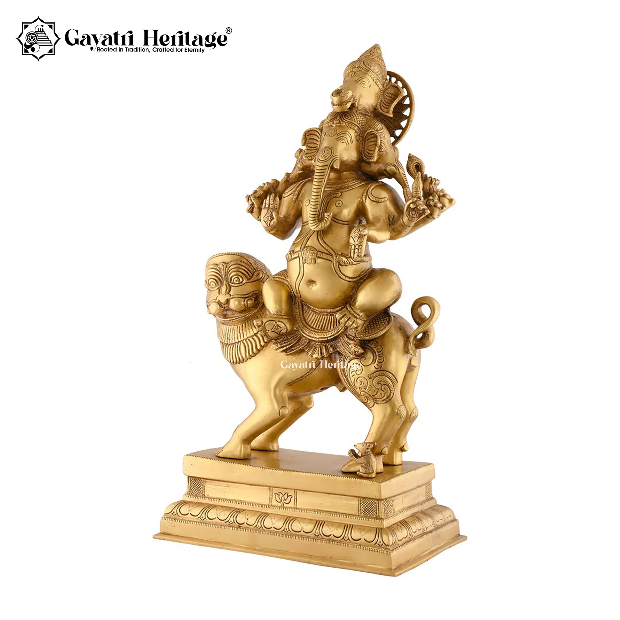 Brass Panchmukhi Ganesha Seated on Lion | Heramba Ganesh Idol  Gayatri Heritage