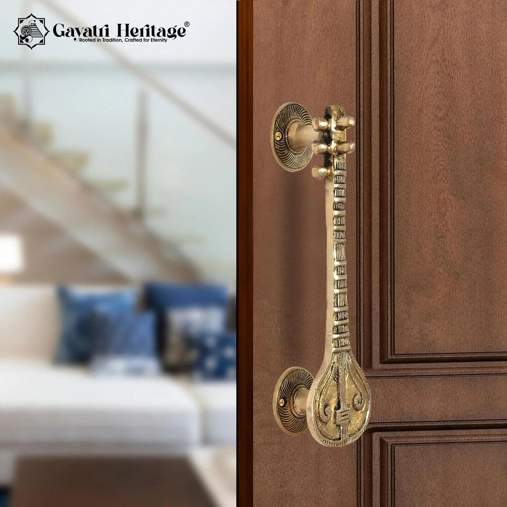 Brass Sitar Door Handle Pair – Handcrafted Pulls | Gayatri Heritage
