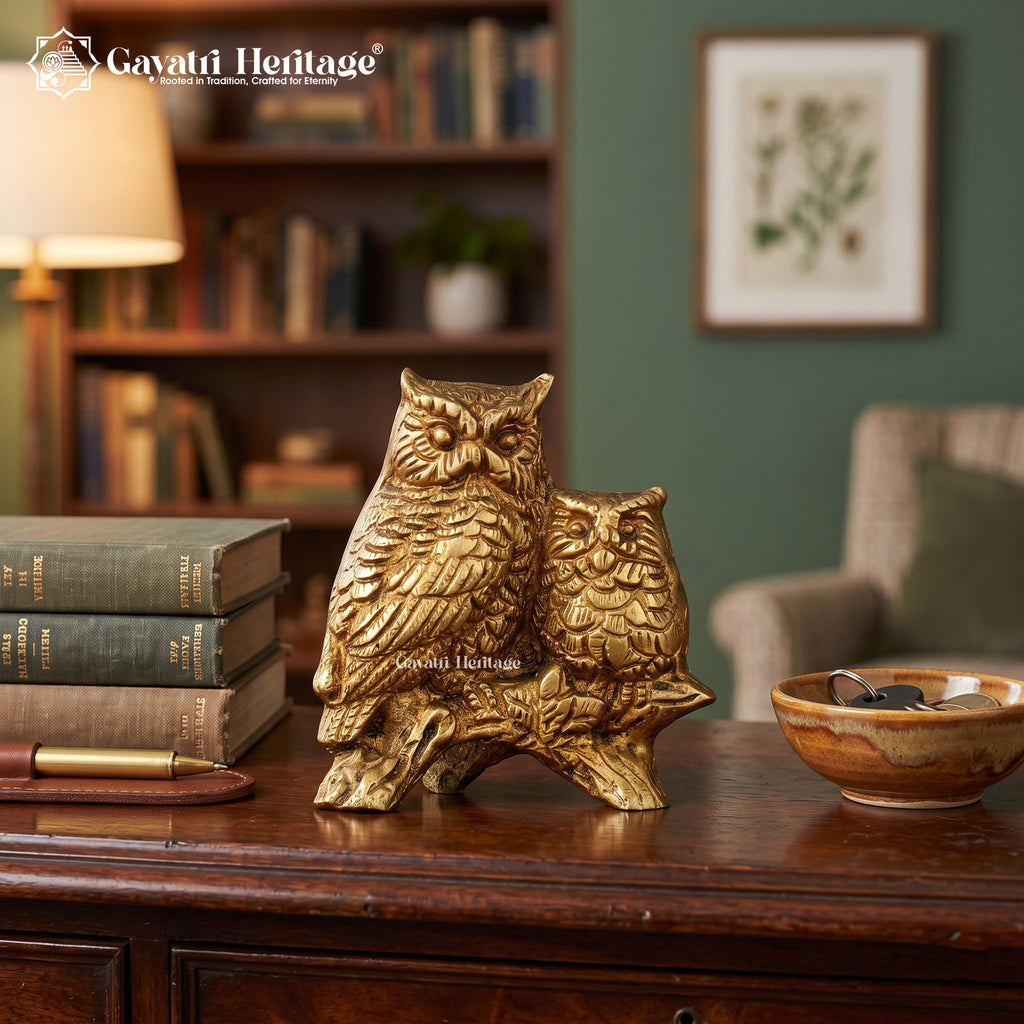 Pure Brass Vastu Owl Pair Showpiece | Wealth & Prosperity Decor