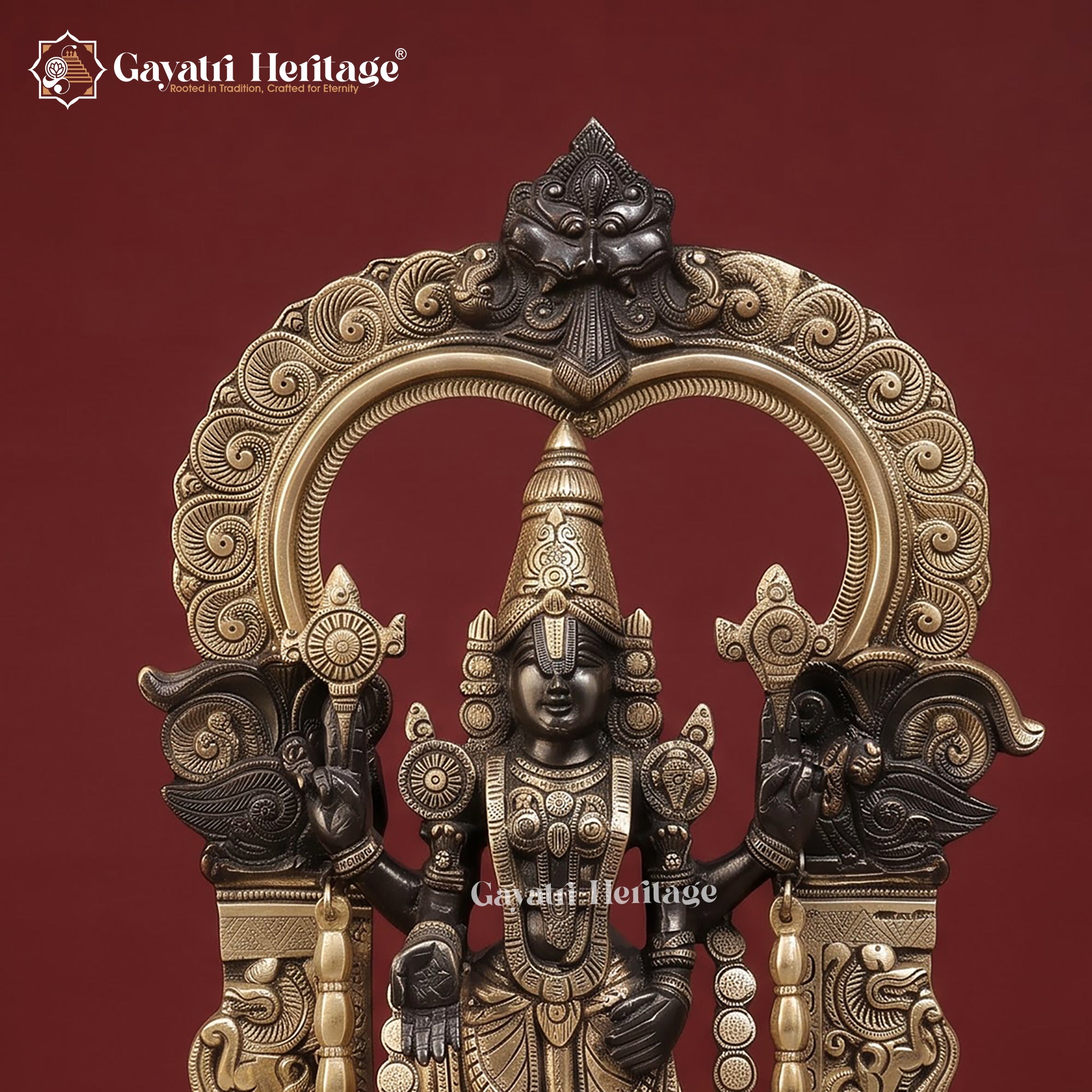 Brass Balaji Padmavathi With Frame | Black And Gold Finish | Venkateshwara & Lakshmi Idol South Indian Temple Decor