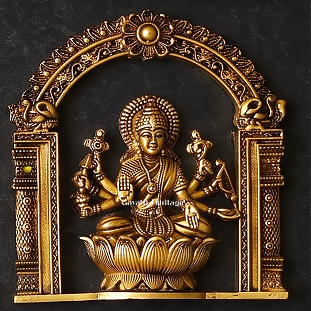 Ashtalakshmi Brass Wall Plaques Set of 8 | 3D Lotus Goddess Lakshmi Sculptures | South Indian Temple Art Decor