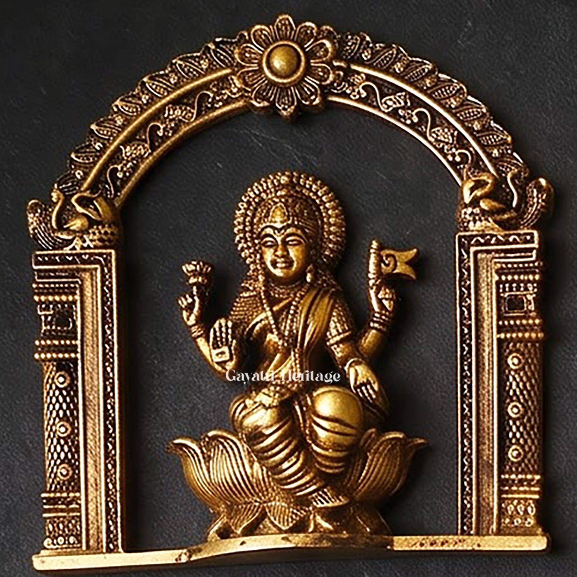 Ashtalakshmi Brass Wall Plaques Set of 8 | 3D Lotus Goddess Lakshmi Sculptures | South Indian Temple Art Decor
