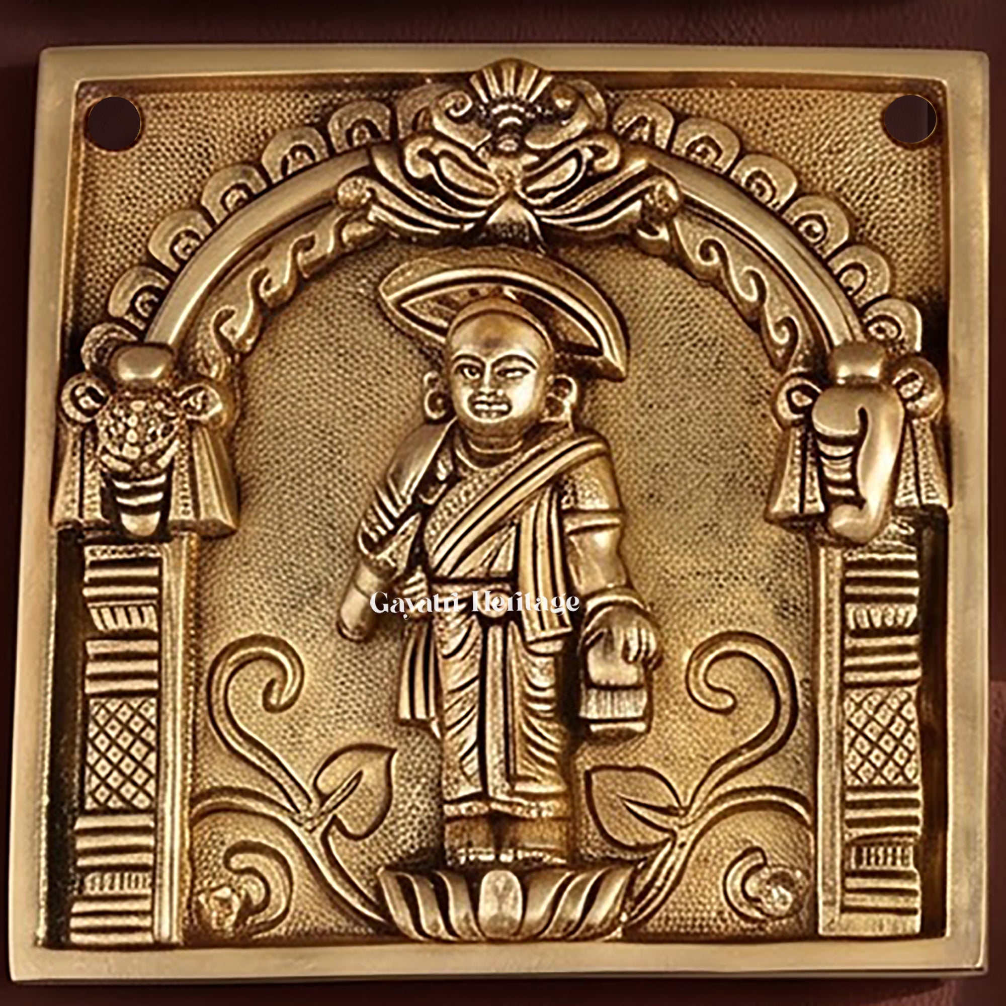 Brass Vishnu Dashavatar Wall Hanging Plate | Handcrafted Engraved Round Brass Wall Decor