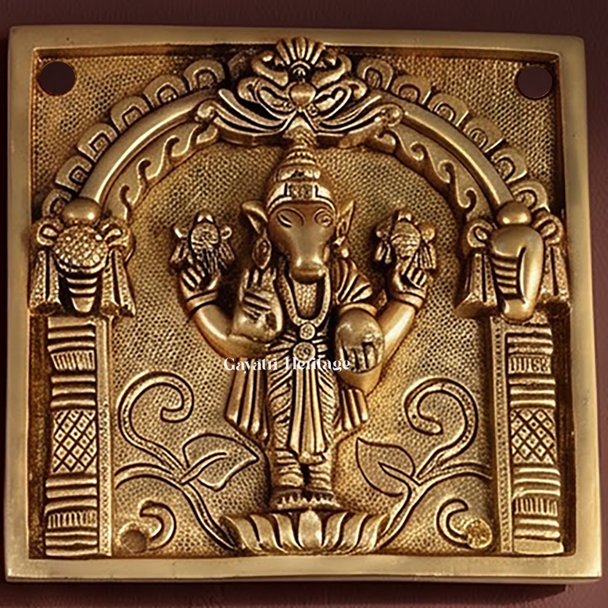 Brass Vishnu Dashavatar Wall Hanging Plate | Handcrafted Engraved Round Brass Wall Decor