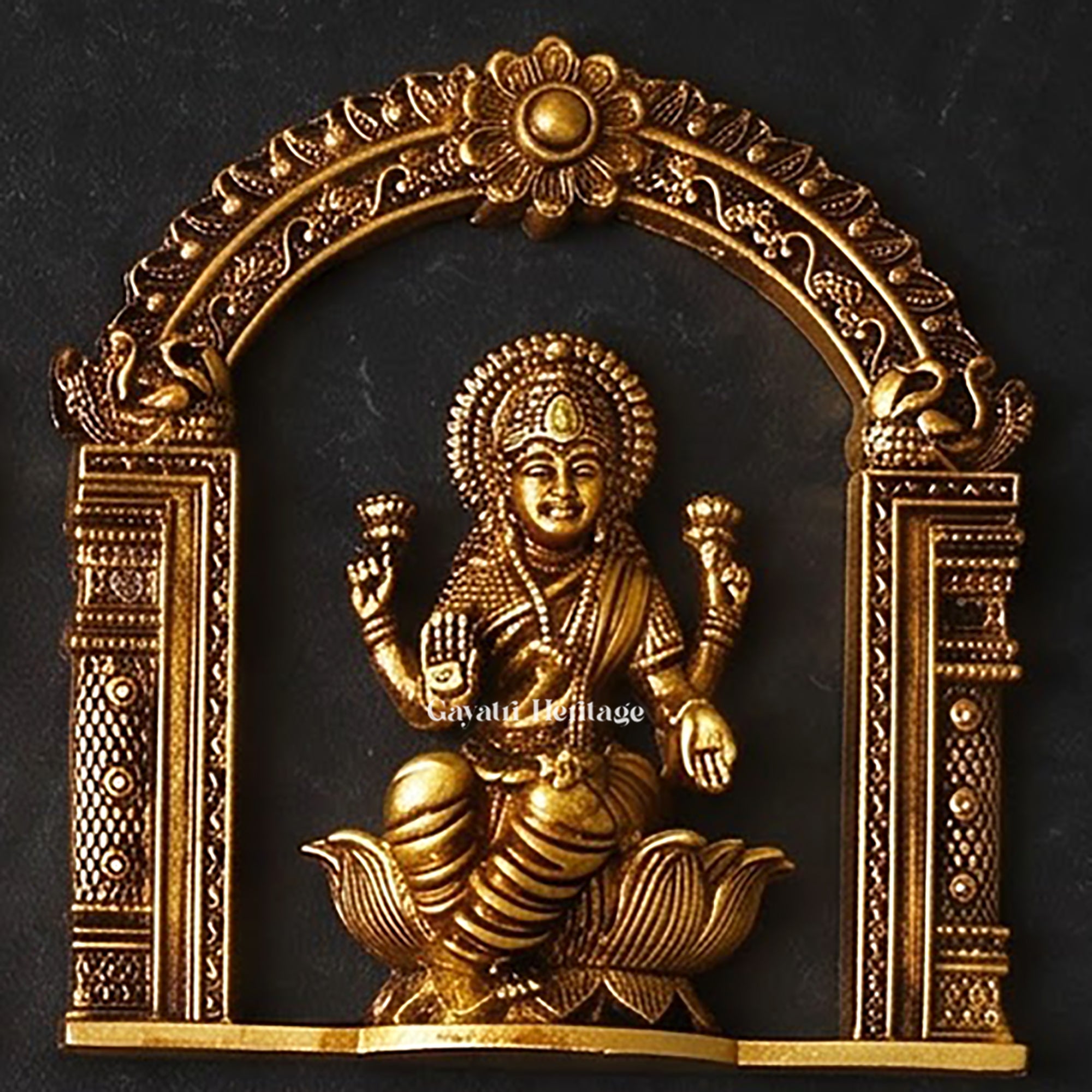 Ashtalakshmi Brass Wall Plaques Set of 8 | 3D Lotus Goddess Lakshmi Sculptures | South Indian Temple Art Decor
