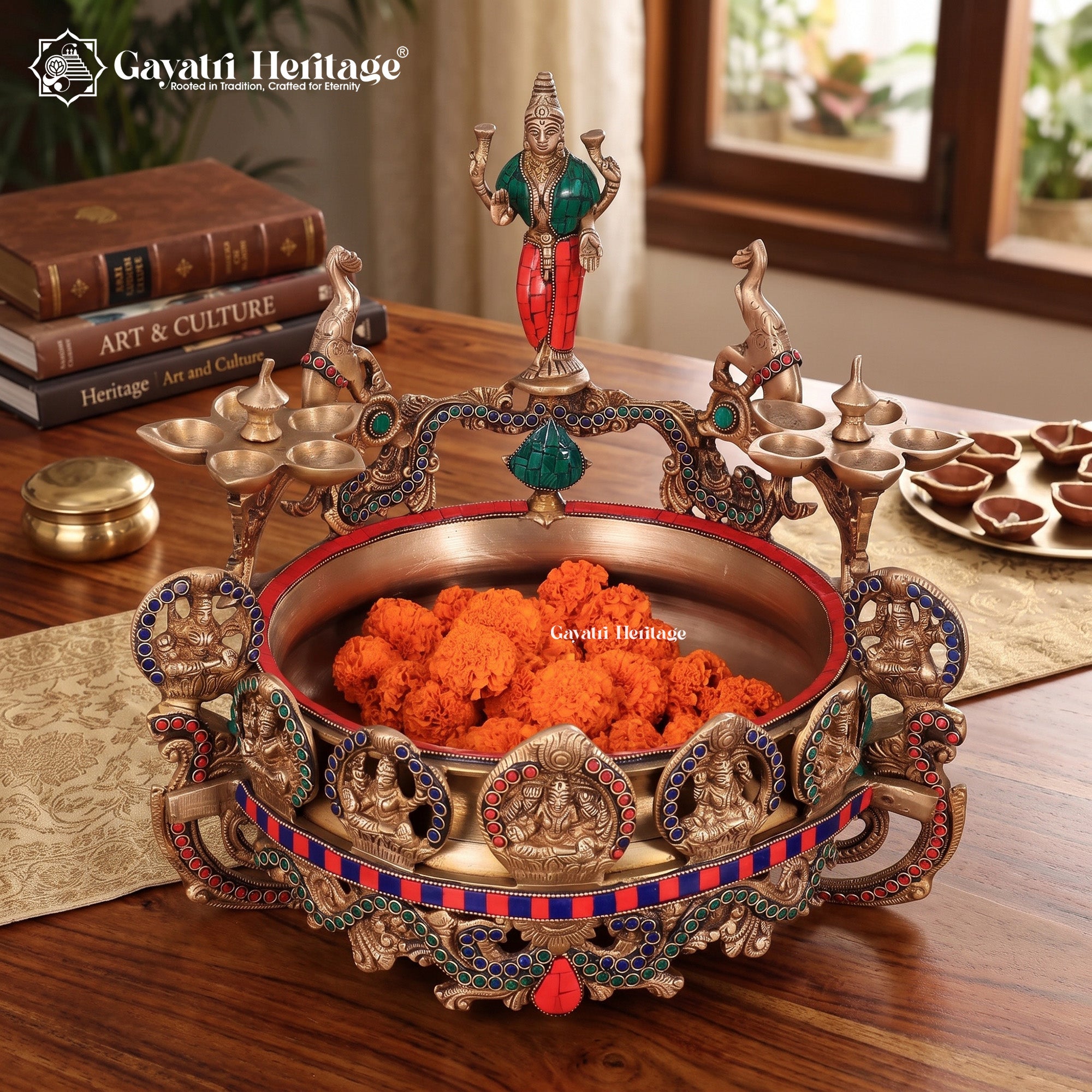 Brass Astalaxmi Urli – Sacred Religious Decor | Gayatri Heritage