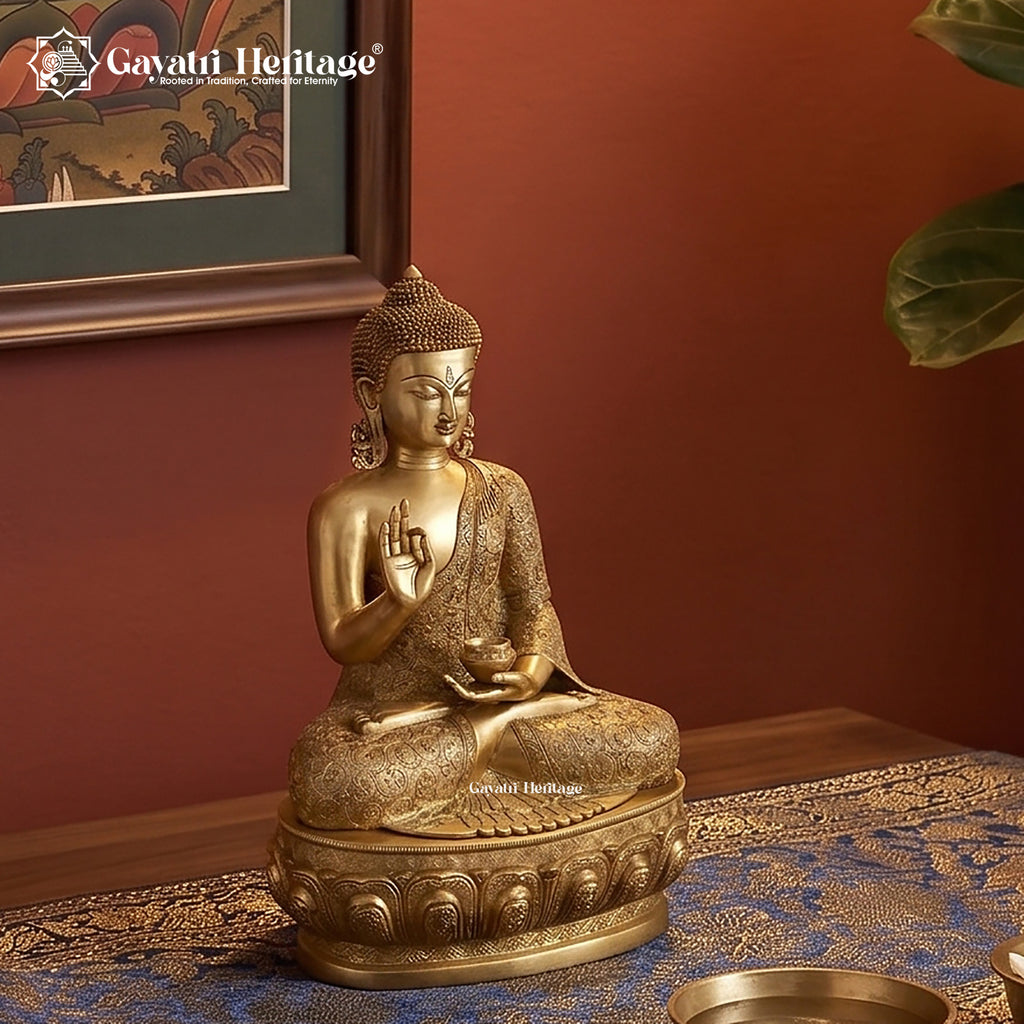 Brass Buddha Statue – Peaceful Meditating Buddha Idol | Gayatri Heritage
