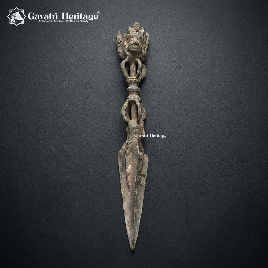 Antique Tibetan Phurba Ritual Dagger | 100+ Year Old Bronze | Wrathful Deity Face | Rare Ceremonial Collectible