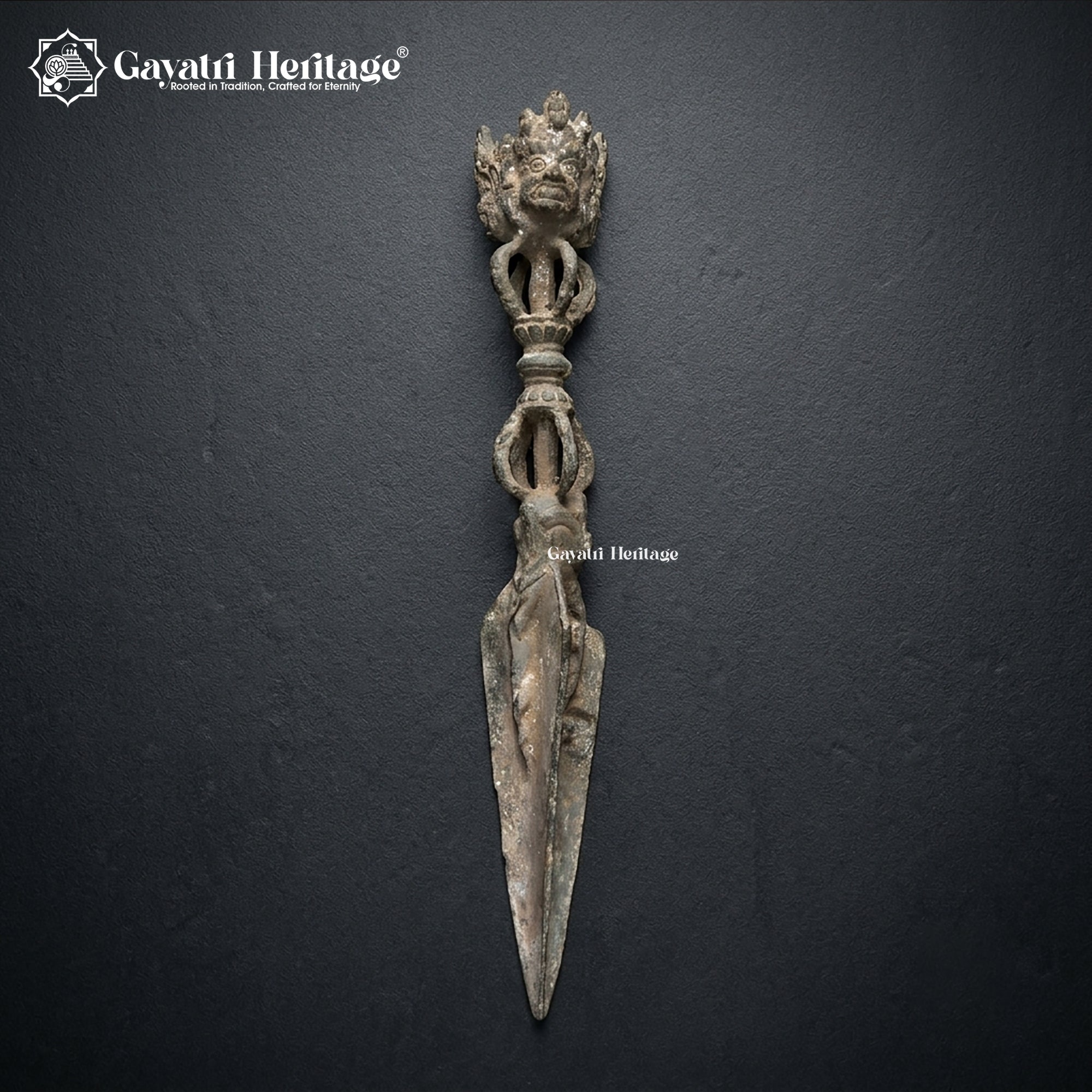 Antique Tibetan Phurba Ritual Dagger | 100+ Year Old Bronze | Wrathful Deity Face | Rare Ceremonial Collectible