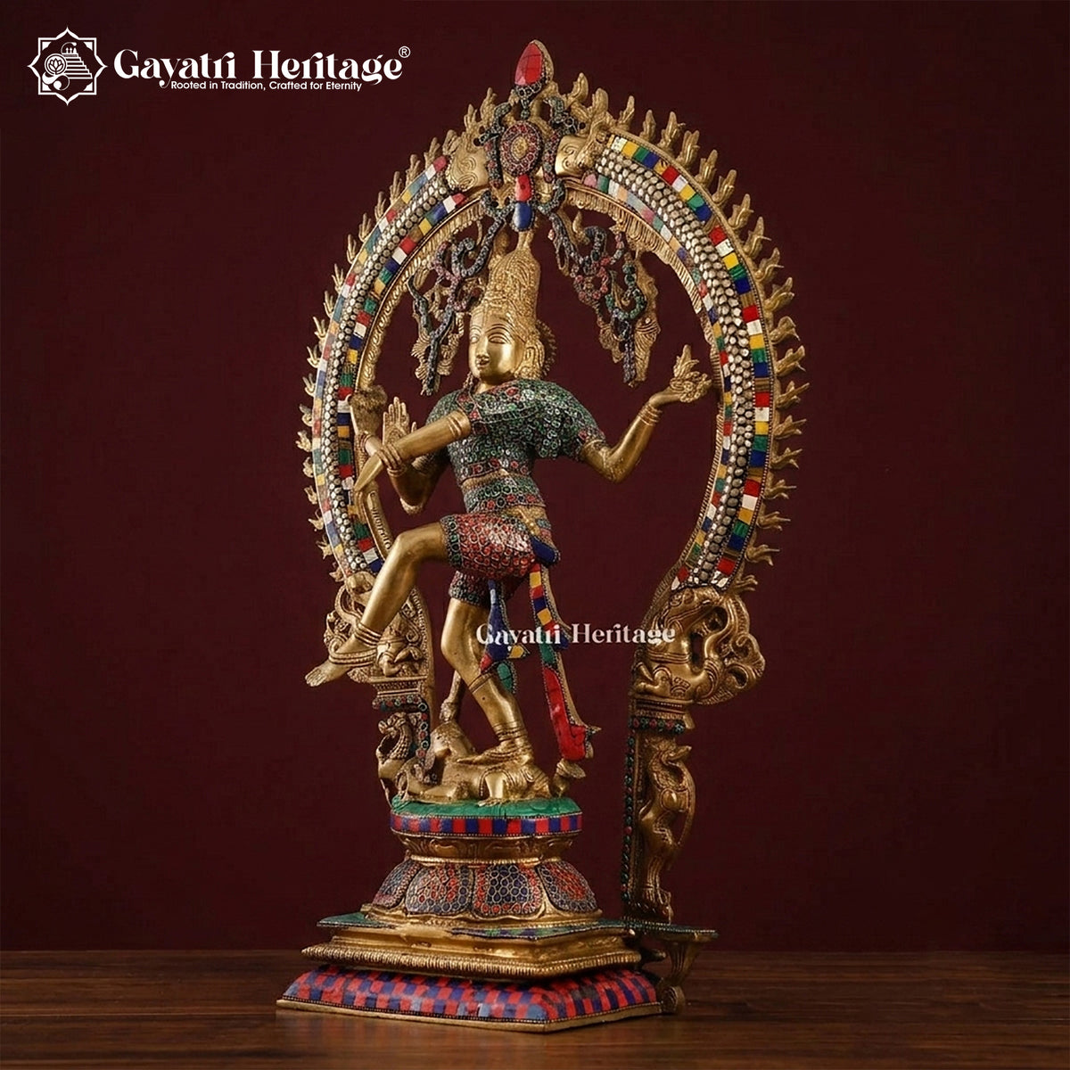 Brass Nataraj in Stone Artwork – Divine Dance of Shiva | Gayatri Heritage