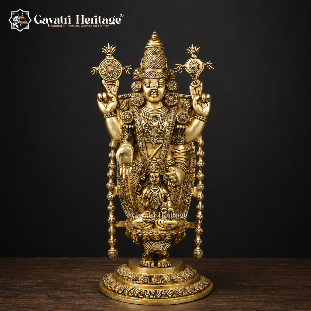 Brass Tirupati Balaji Venkateswara Swami with Lakshmi Idol | 34.5 Inch Handcrafted Brass Statue |