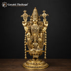 Brass Tirupati Balaji Venkateswara Swami with Lakshmi Idol | 34.5 Inch Handcrafted Brass Statue |