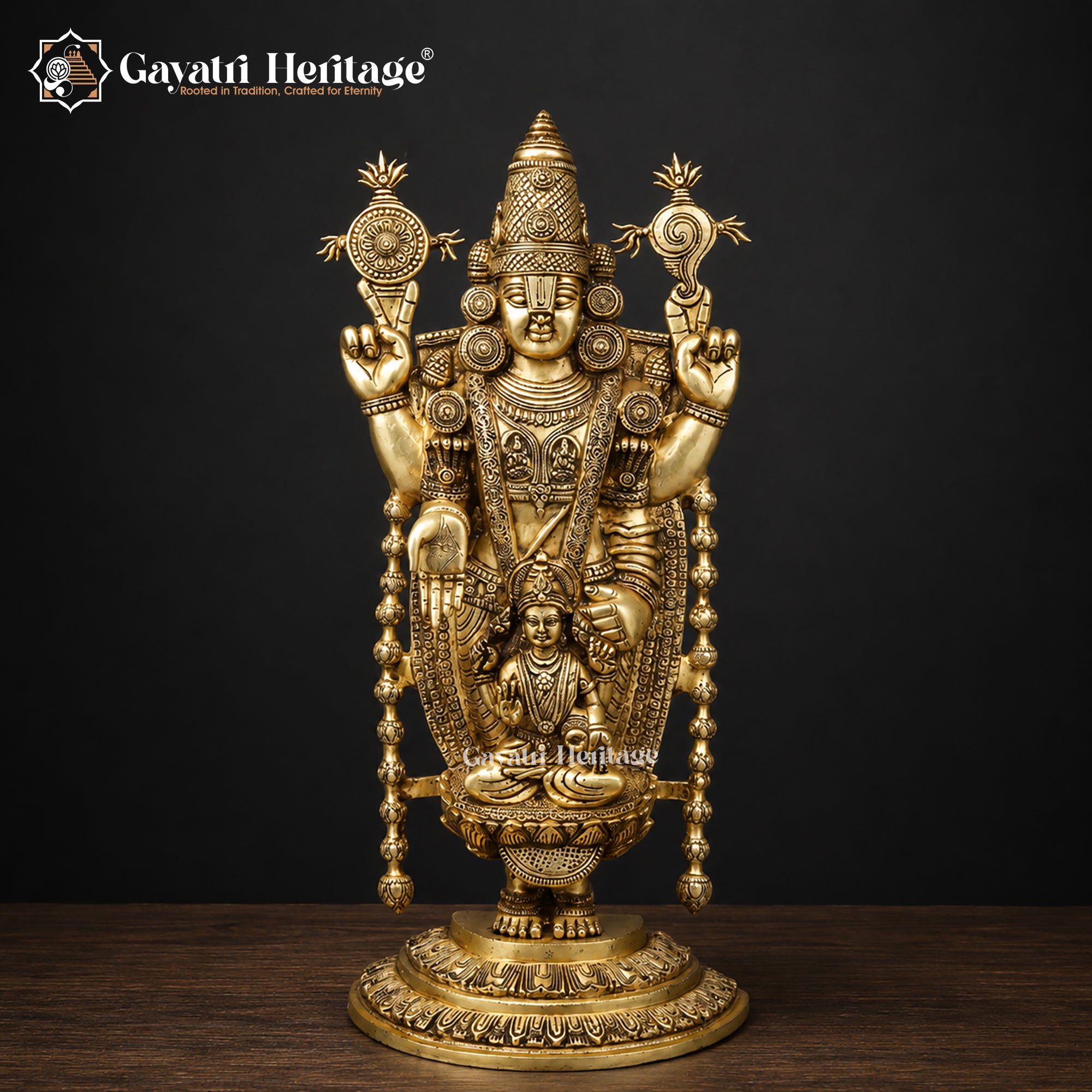 Brass Tirupati Balaji Venkateswara Swami with Lakshmi Idol | 34.5 Inch Handcrafted Brass Statue |
