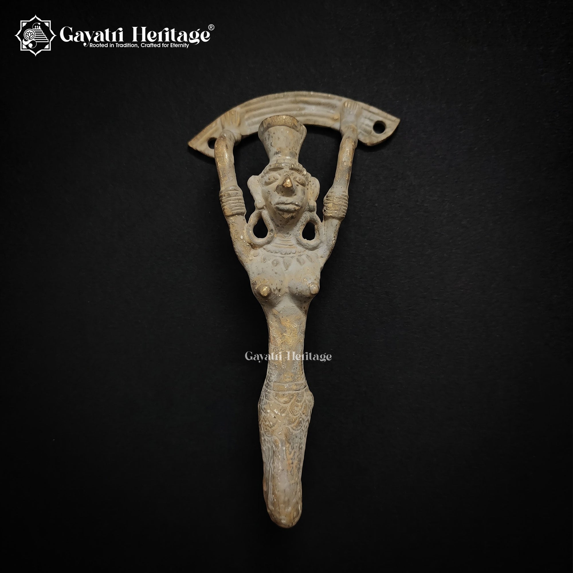 Antique Brass Jalpari Door Handle | Rare Vintage Figural Door Pull