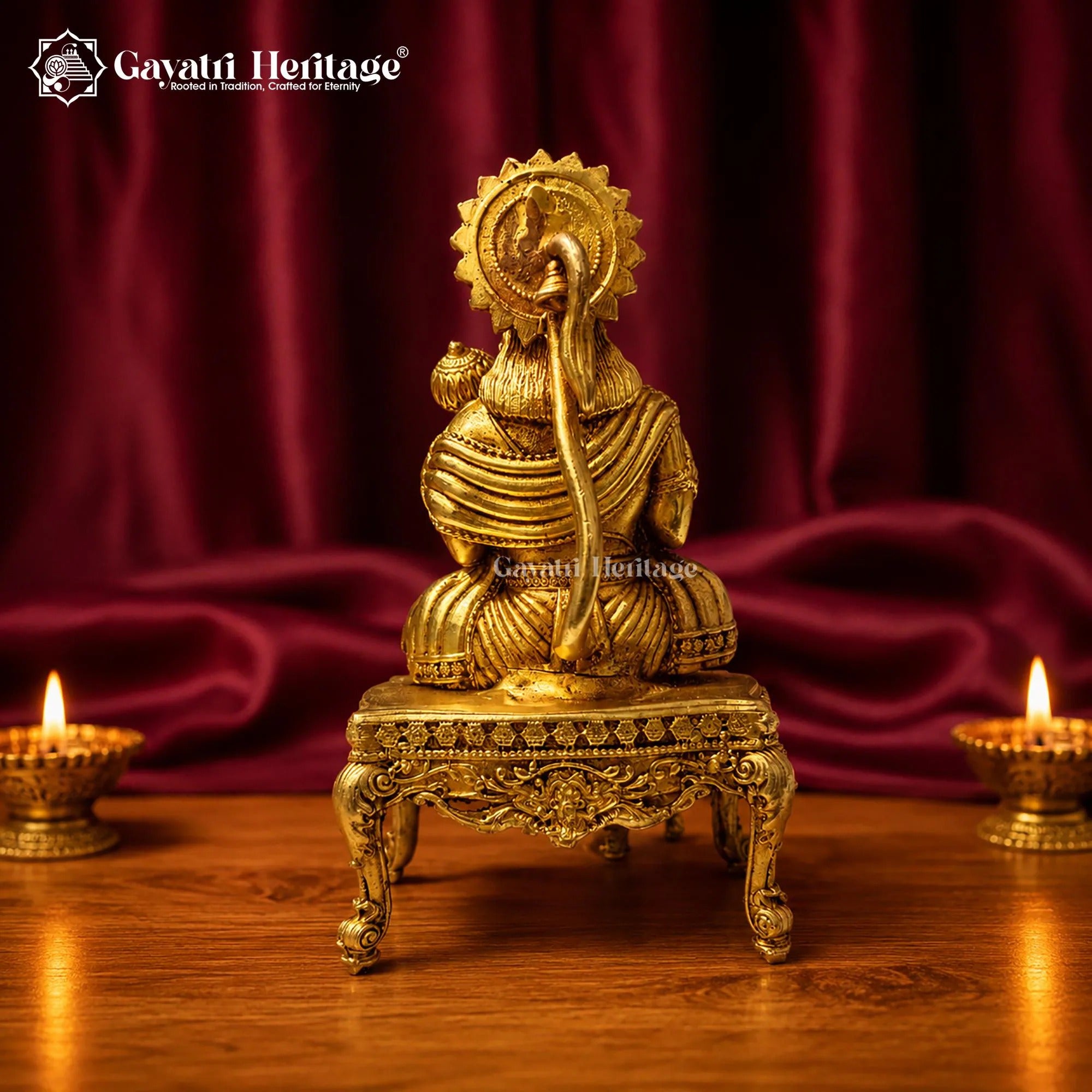 Brass Hanuman Idol | Seated Gada Murti | Handcrafted Bajrangbali Statue | Lord Hanuman Pooja Mandir Decor