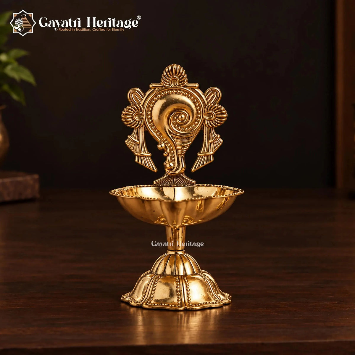 Brass Shankh Chakra Diya Pair | Vishnu Deepam Oil Lamp Set of 2 | Pooja Room & Temple Decor