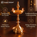 Traditional Brass Oil Diya Lamp, Handcrafted Indian Deepam, 4 Wick Pooja Lamp, Mandir Decor