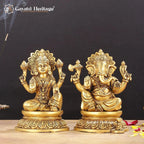 Brass Lakshmi Ganesh Idol Set, Hindu Goddess Lakshmi and Lord Ganesha Statues for Puja, Home Temple Decor & Festive Gifting
