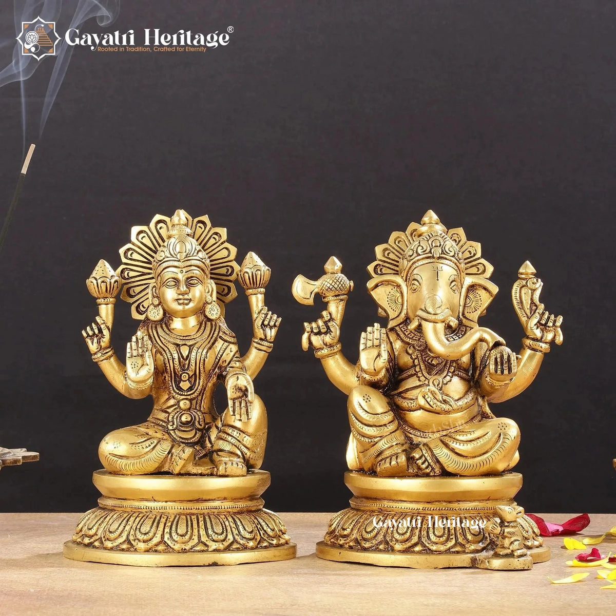 Brass Lakshmi Ganesh Idol Set, Hindu Goddess Lakshmi and Lord Ganesha Statues for Puja, Home Temple Decor & Festive Gifting