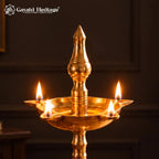 Traditional Brass Oil Diya Lamp, Handcrafted Indian Deepam, 4 Wick Pooja Lamp, Mandir Decor