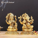 Brass Lakshmi Ganesh Idol Set, Hindu Goddess Lakshmi and Lord Ganesha Statues for Puja, Home Temple Decor & Festive Gifting