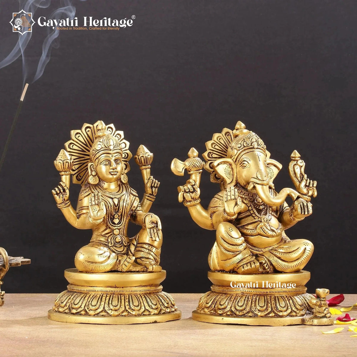 Brass Lakshmi Ganesh Idol Set, Hindu Goddess Lakshmi and Lord Ganesha Statues for Puja, Home Temple Decor & Festive Gifting