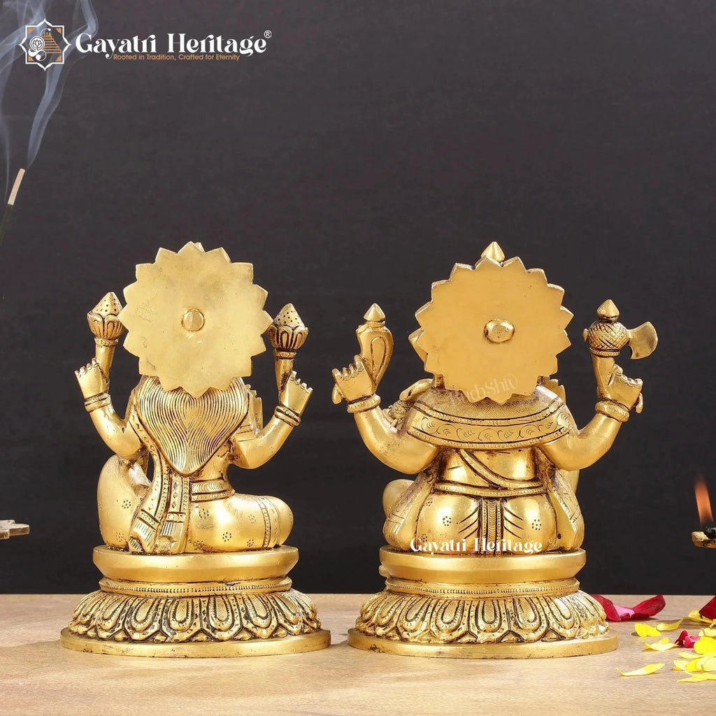 Brass Lakshmi Ganesh Idol Set, Hindu Goddess Lakshmi and Lord Ganesha Statues for Puja, Home Temple Decor & Festive Gifting