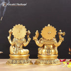 Brass Lakshmi Ganesh Idol Set, Hindu Goddess Lakshmi and Lord Ganesha Statues for Puja, Home Temple Decor & Festive Gifting
