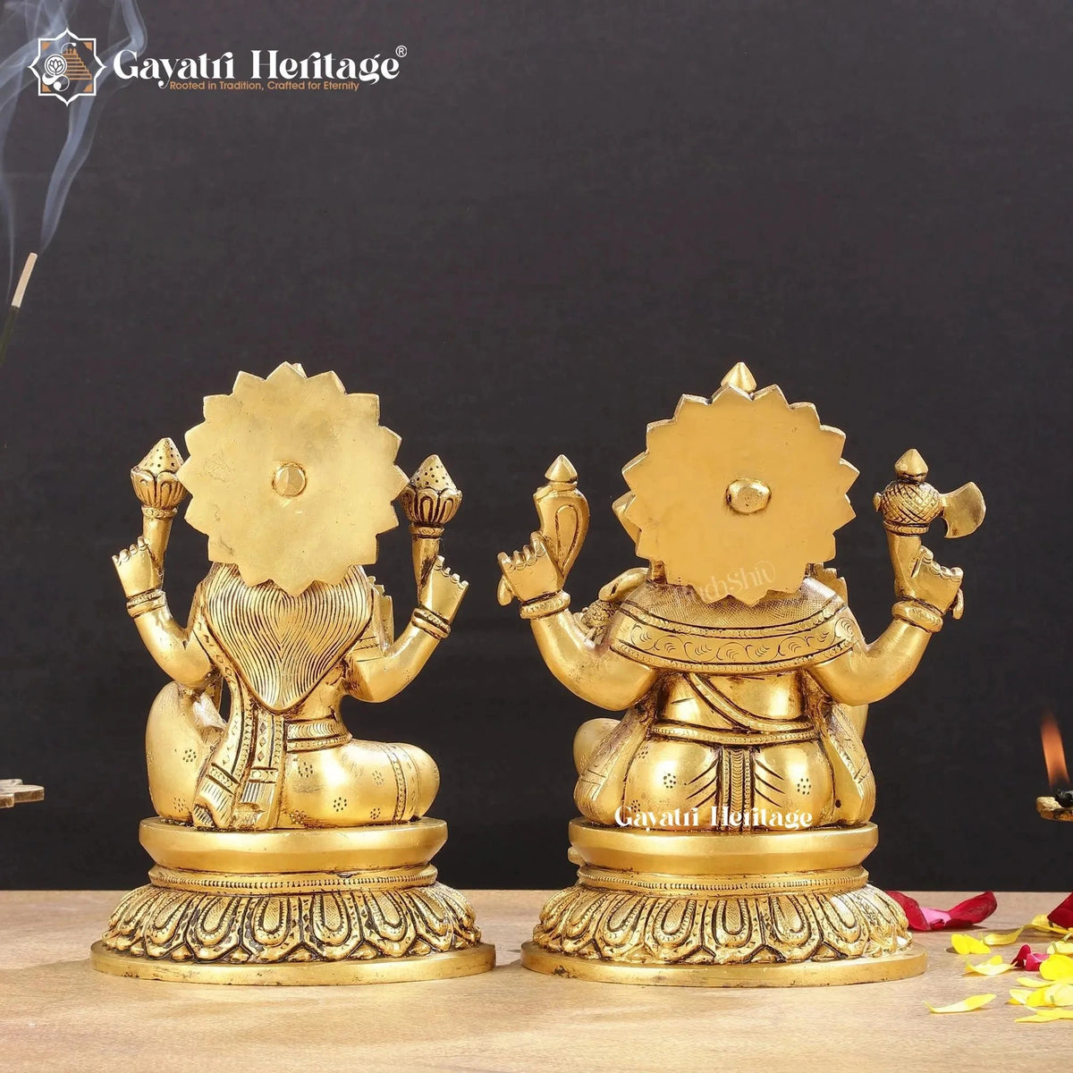 Brass Lakshmi Ganesh Idol Set, Hindu Goddess Lakshmi and Lord Ganesha Statues for Puja, Home Temple Decor & Festive Gifting