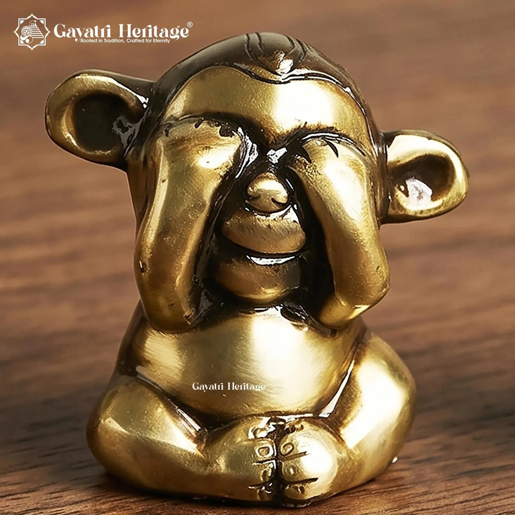 Brass Three Wise Monkeys Figurines, See No Evil Hear No Evil Speak No Evil Statue Set, Traditional Brass Home Decor & Gift