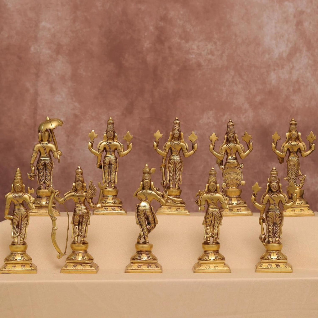 Brass Dashavataram Set – 6" Vishnu Avatars Idols | Gayatri Heritage