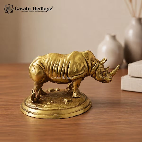 Brass Rhino Sculpture | Handcrafted Rhinoceros Statue | Vintage Animal Figurine | Indian Brass Home & Office Decor | Decorative Showpiece