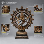 Brass Nataraja Sculpture – Dark Brown & Gold Finish with Openwork Halo & Pedestal Base