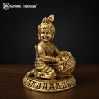 Brass Laddu Gopal Statue with Butter Pot | Bal Krishna Murti | Krishna Idol for Home Temple | Pooja Decor & Spiritual Gift