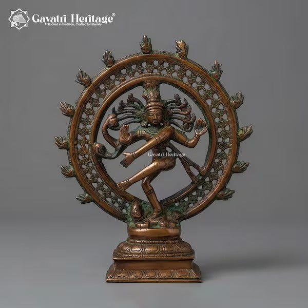 Antique Brass Nataraja Statue – Hand-Pierced Ring Design | Warm Bronze Finish