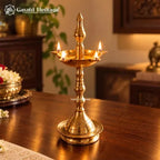Brass Kerala Samay Lamp, Traditional Nilavilakku Standing Oil Lamp, 4 Wick Deepam for Pooja Room, Temple Decor & Diwali