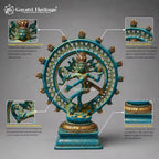 Brass Nataraja Idol – Turquoise & Gold Dancing Shiva Statue | Handcrafted Hindu Temple & Home Decor