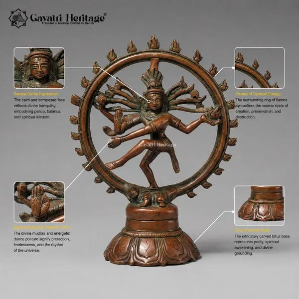 Vintage Brass Nataraja Statue – Dancing Shiva Idol | Bronze Patina Hindu Sculpture