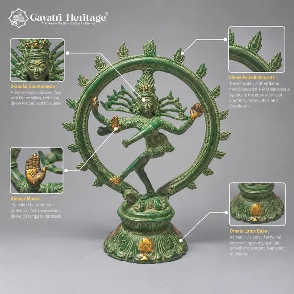 Brass Nataraja Statue – Old Dancing Shiva Sculpture with Green Patina Finish