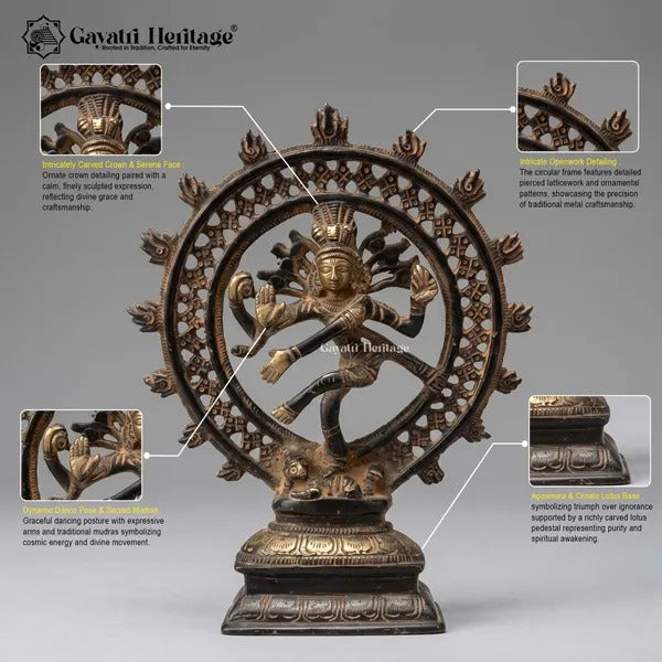Vintage Brass Nataraja Statue – Black & Gold Dancing Shiva Idol | Handcrafted Hindu Decor