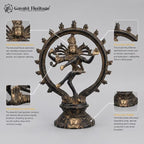 Brass Nataraja Statue – Dancing Shiva Idol | Black, Brown & Gold Finish | Handcrafted Hindu Sculpture