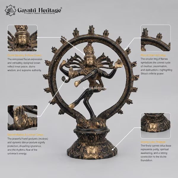 Brass Nataraja Statue – Dancing Shiva Idol | Black, Brown & Gold Finish | Handcrafted Hindu Sculpture